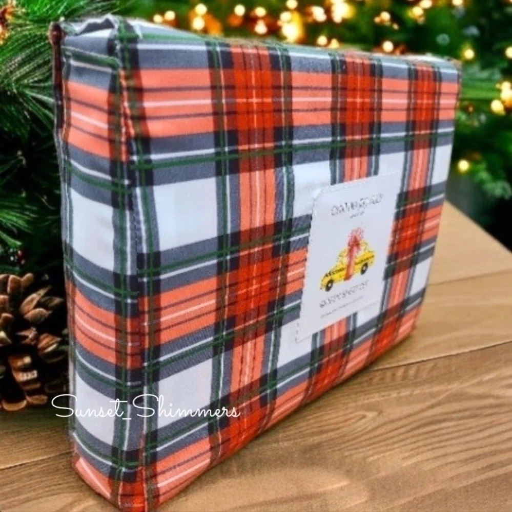 4pc Cynthia Rowley QUEEN TARTAN PLAID Christmas Holiday Red Green BED SHEET SET